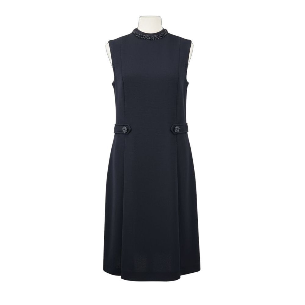 Imperial Vintage 60s Black Wool with Beaded Neckline Dress 14